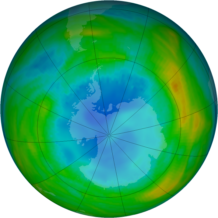 Antarctic ozone map for 15 August 1985